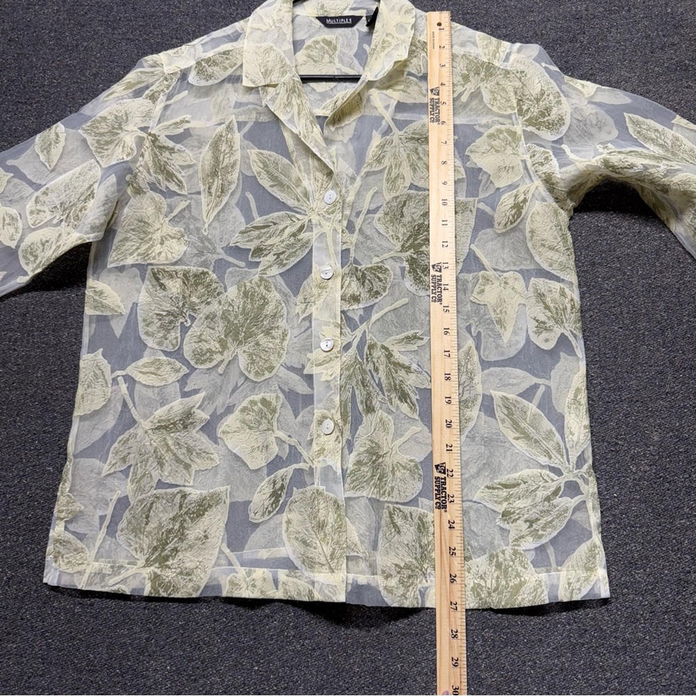Multiples Sheer Leaf Print Plus Size Button Top 1x - image 8